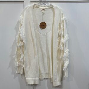 NWT BiBi Women's Cream Cardigan Sweater with Fringe Details